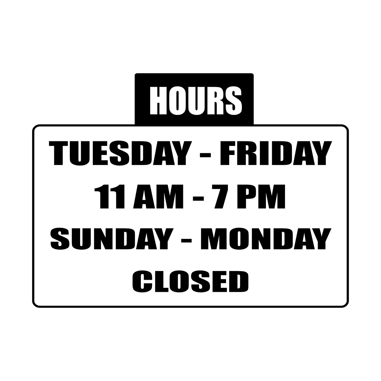 Bold Hours of Operation Vinyl Decal | Shop or Restaurant Window Sign