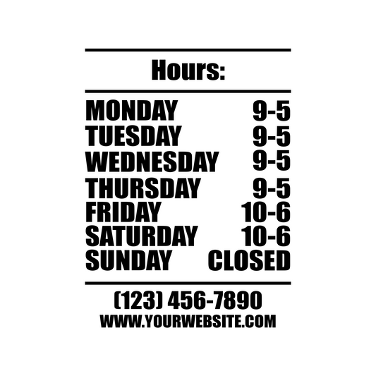 Classic Business Hours Window Decal | Custom Vinyl Sign