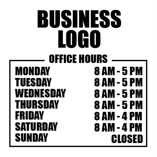 Business Hours + Logo Decal | Custom Vinyl Storefront Sticker