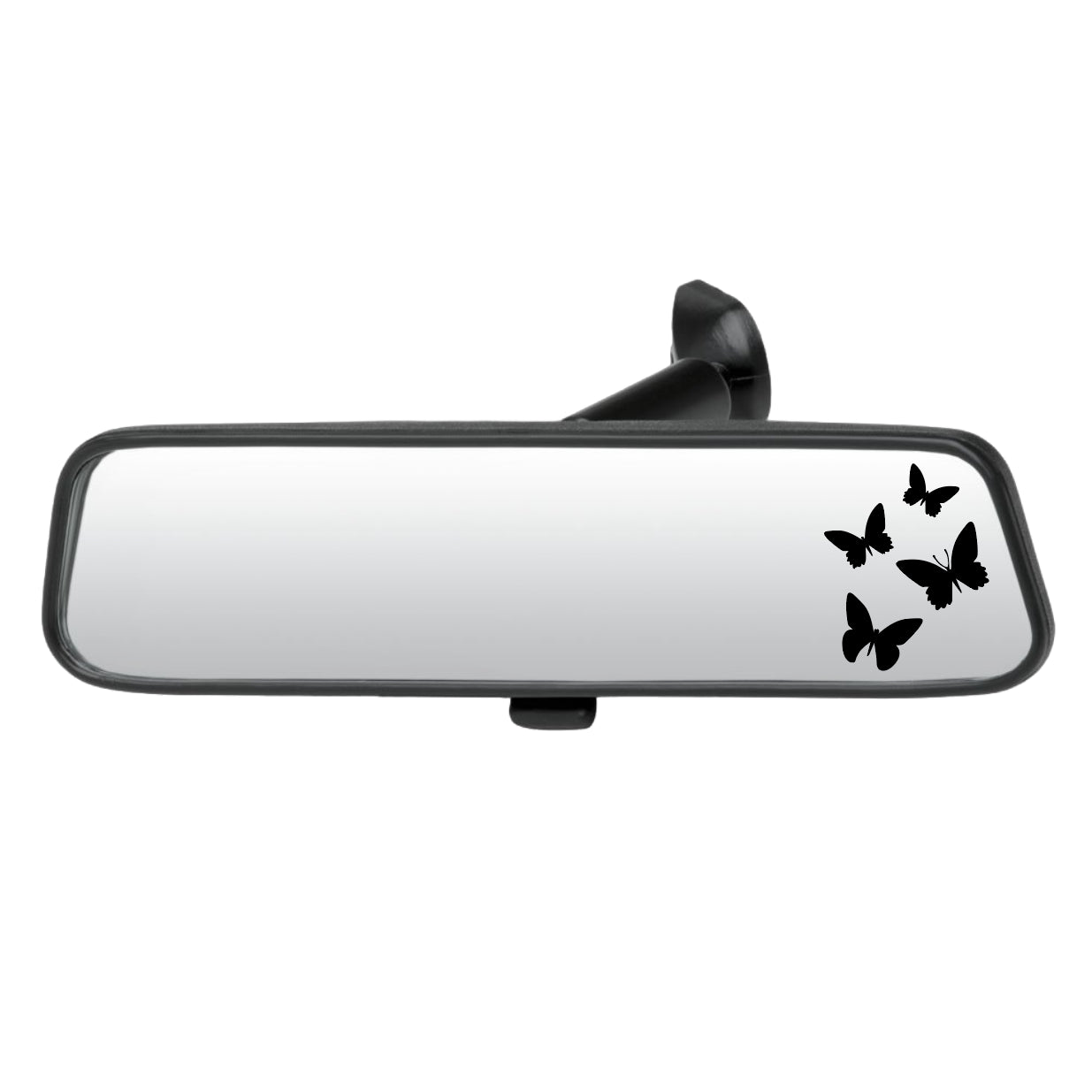 Car rearview mirror with butterfly decals on a white background