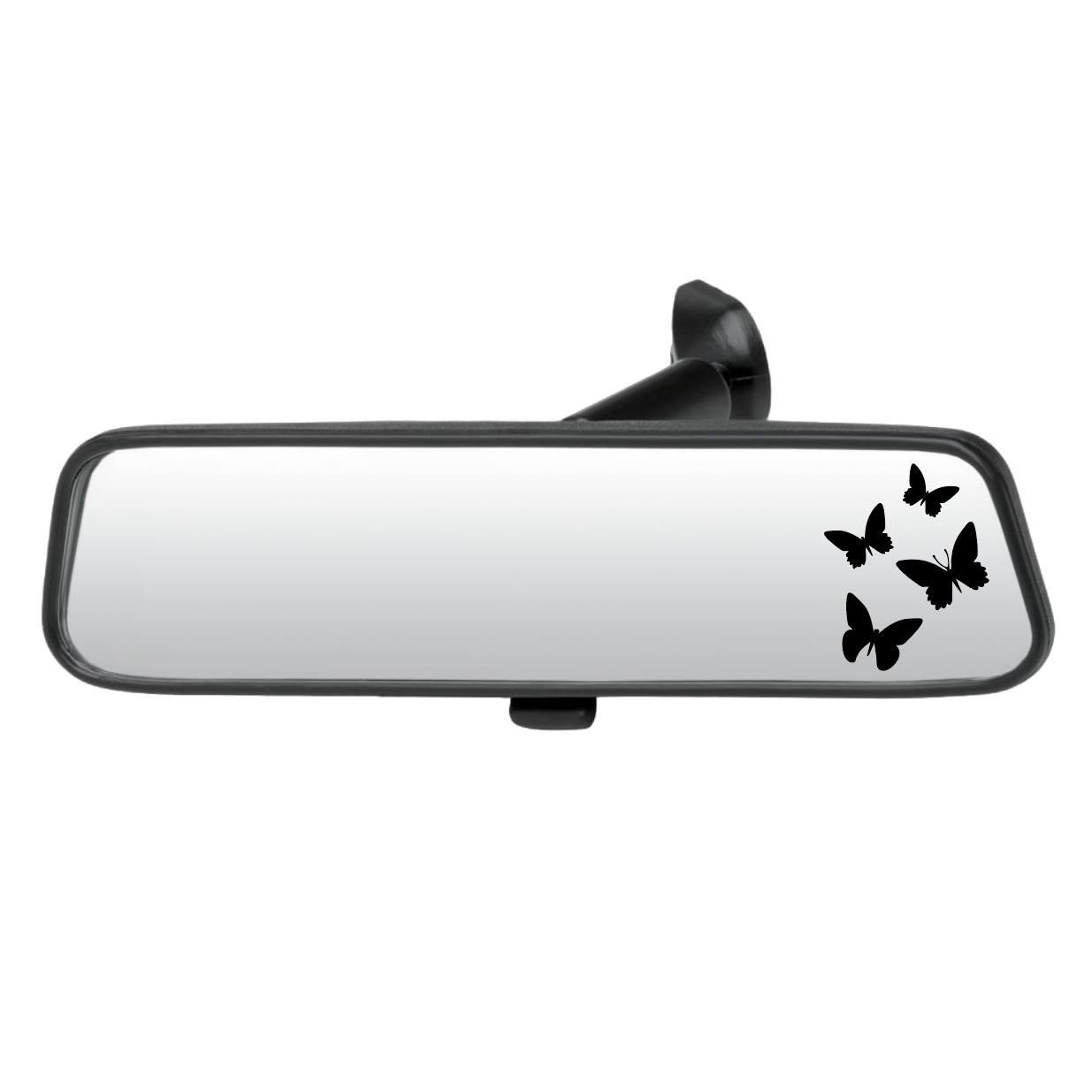 Car rearview mirror with butterfly decals on a white background