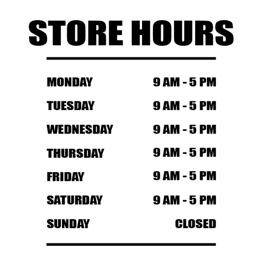 Minimalist Business Hours Decal | Vinyl Storefront Window Sign