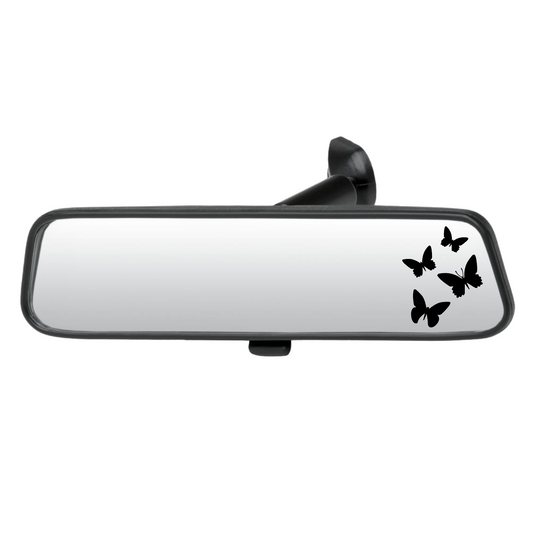 Car rearview mirror with butterfly decals on a white background