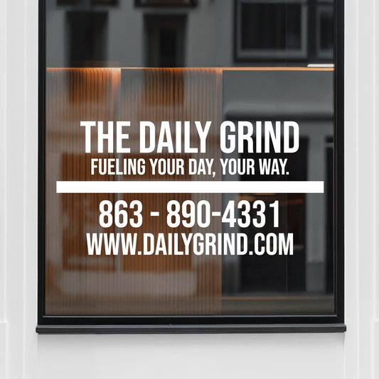 Clean Block Style Business Window Decal | Custom Vinyl Storefront Sign with Contact Info