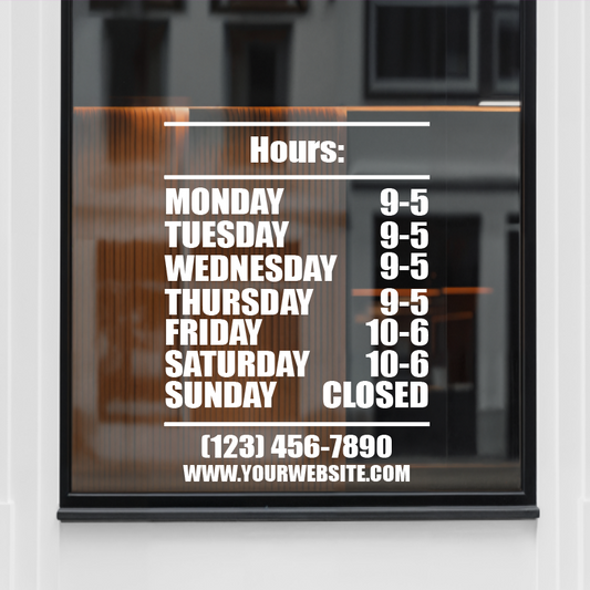 Classic Business Hours Window Decal | Custom Vinyl Sign