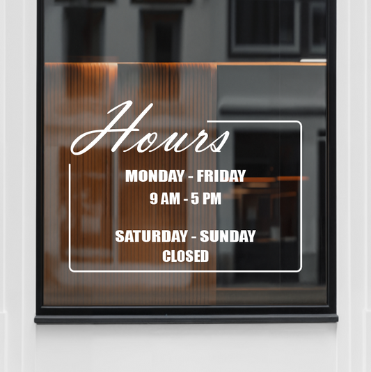 Modern Script Business Hours Sticker | Custom Vinyl Window Decal