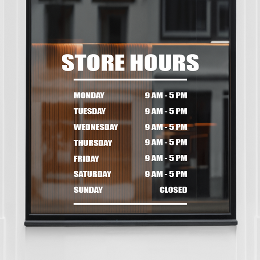 Minimalist Business Hours Decal | Vinyl Storefront Window Sign