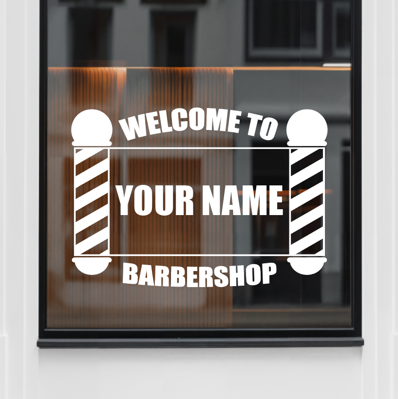 Barbershop Window Sticker | Classic Pole Design with Name