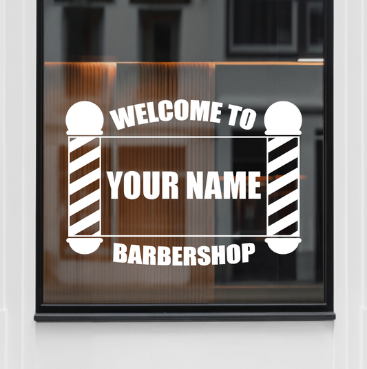 Barbershop Window Sticker | Classic Pole Design with Name
