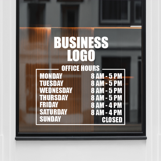 Business Hours + Logo Decal | Custom Vinyl Storefront Sticker