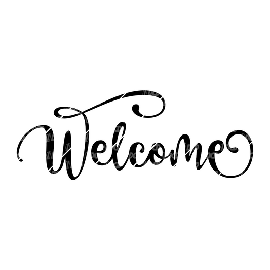 Elegant Script Welcome Door Decal | Swirled Cursive Vinyl Sign for Home